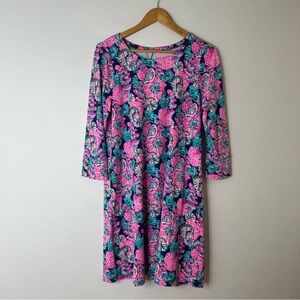 Lilly Pulitzer UPF 50+ Solia ChillyLilly Dress Pink Blue 3/4 Sleeve Size L